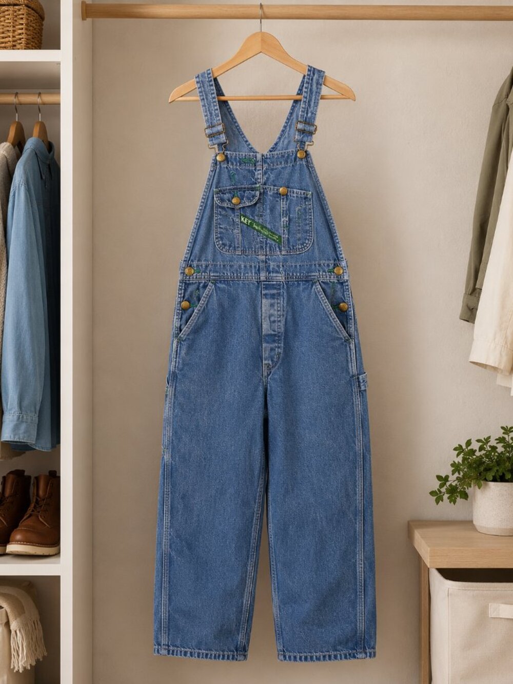 KEY Imperial Vintage Denim Overalls Mens 34x29 Blue Bib Workwear Carpenter Farm